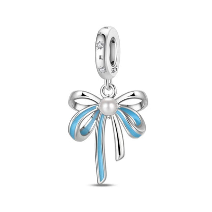 Romantische Schleifenperlen aus 925er-Sterlingsilber und herzförmiger, unendlicher baumelnder Charm, passend für Armbänder, schöne Schmuck-Accessoires, Geschenke