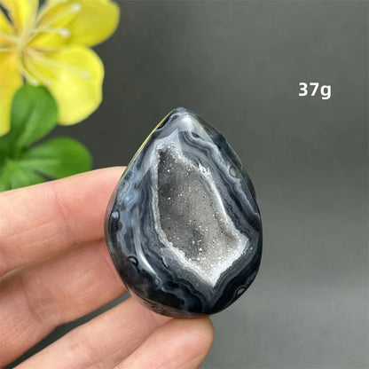 Natürlicher schwarzer Achat, Kristallloch, eiförmiger Kristall, Heilung, spirituelle Meditation, Mineralquarz, Aura, Energie, Heimdekoration