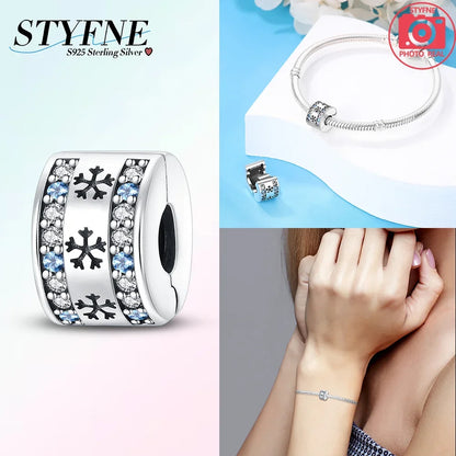 925er Silber eingelegte Zirkoniumblumen, vierblättriges Kleeblatt, Federn, Liebesbox-Clip, Charms, Abstandsperlen, passend für Armbänder, DIY-Schmuckmarkierung