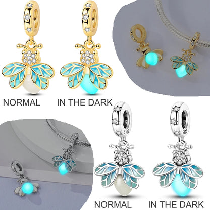 Original 925 Sterling Silber Goldene Haustiere Charms Perle Bunte Zirkonium Klee Engel Herz Baumeln Fit Armband DIY Schmuck Geschenk