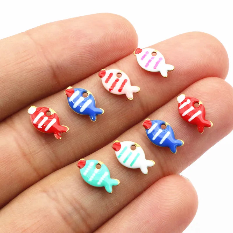 20 Stück 10x6mm Edelstahl Emaille Fisch Charms Anhänger niedlich klein Edelstahl DIY Schmuck Herstellung Zubehör Ergebnisse