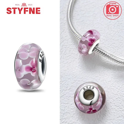 Echtes Sterlingsilber 925, Blumen-Charms, Glas, neue Original-Perle, bunt, Murano, passend für Original-Armbänder, DIY für Frauen, Schmuck, Geschenke