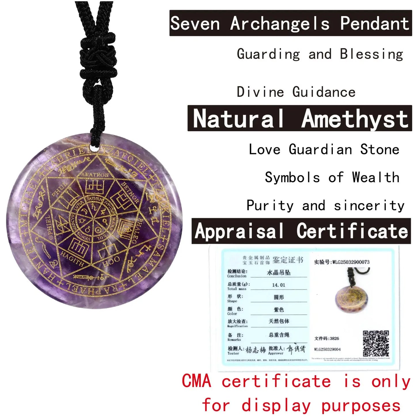 Sieben Erzengel Amulett Naturkristall Quarz Anhänger Michael Männer Siegel von Solomon Talisman Halskette Schutz Schmuck Kragen