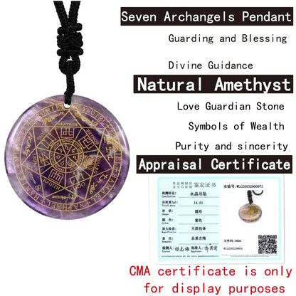 Sieben Erzengel Amulett Naturkristall Quarz Anhänger Michael Männer Siegel von Solomon Talisman Halskette Schutz Schmuck Kragen