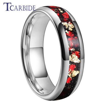 Dropshipping 6mm 8mm 18k Gold Farbe Kuppel Ehering Schöner Wolframkarbid Ring mit roter und Goldfolieninlage Comfort Fit