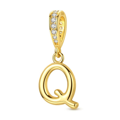 Golden Series Funkelnder Elefanten-Anhänger aus 925er-Sterlingsilber und 26 englische Alphabet-Anhänger, passend für Armbänder, exquisites Geschenk