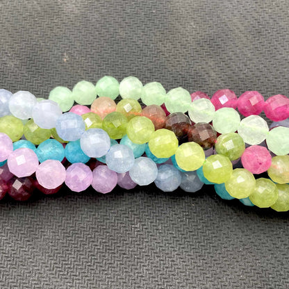 8MM Natürliche Stein Faceted Aquamarine Morganite Turmalin Apatit Runde Spacer Perlen Diy Für Schmuck Machen Zubehör