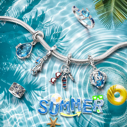 Neue Sommer 925 Sterling Silber Charms Perlen Anhänger Ozean Schildkröte Strand Obst Shell Blau Charme DIY Frauen Armband Schmuck Geschenk