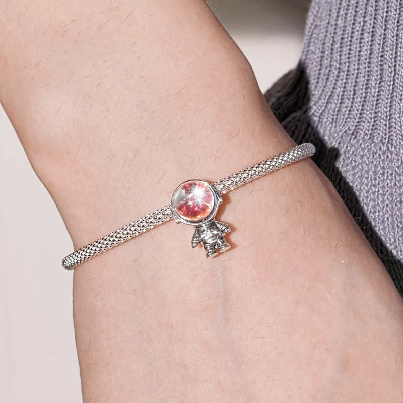 WOSTU 925 Sterling Silber Mondstein Charms Herz Perlen Astronaut Mond Anhänger Fit Original Armband DIY Halskette Schmuck Machen