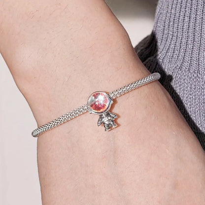 WOSTU 925 Sterling Silber Mondstein Charms Herz Perlen Astronaut Mond Anhänger Fit Original Armband DIY Halskette Schmuck Machen