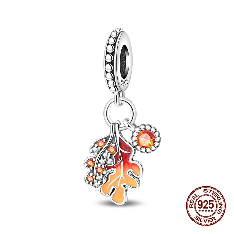 Herbst Neue 925 Sterling Silber Braun Maple Leaf Kürbis Biene Charms Bead Fit 3mm 925 Original Armbänder DIY schmuck Warmes Geschenk