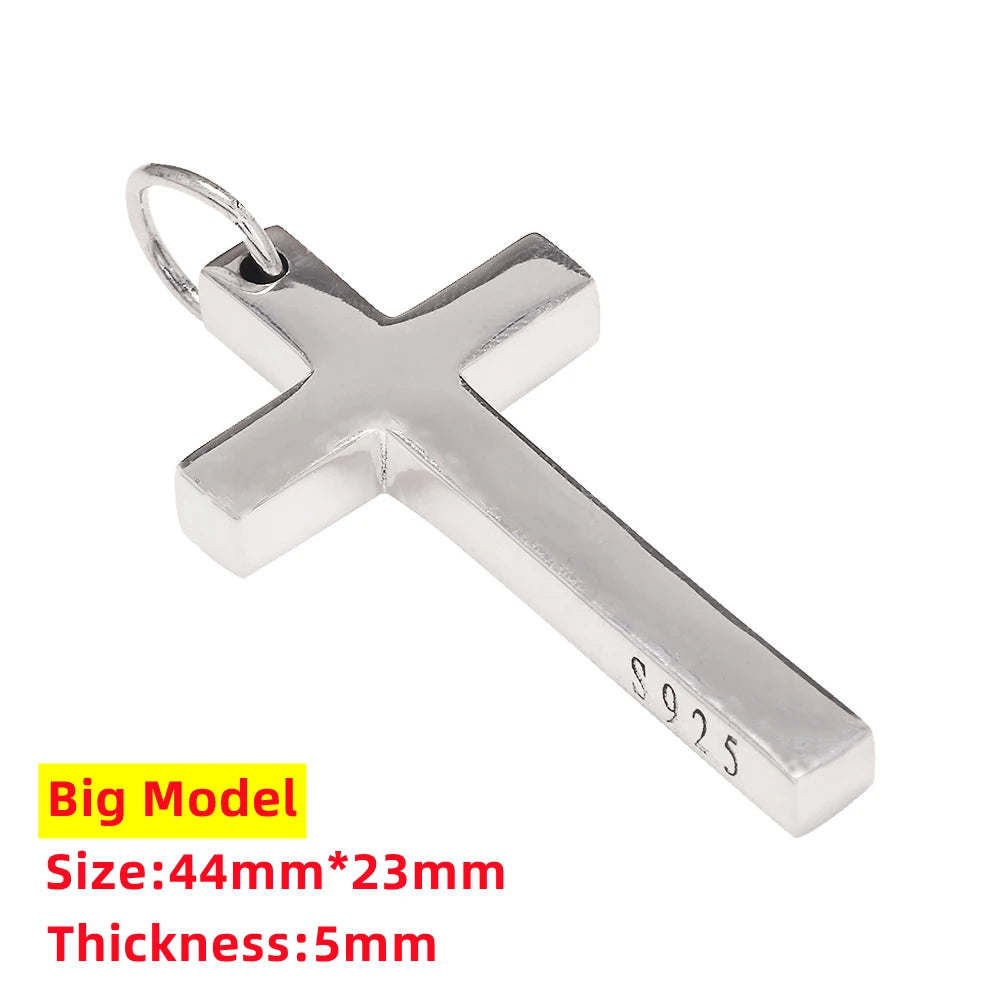 100 % massiver S925-Sterlingsilber-Kreuz-Anhänger für Männer und Frauen, glatt, hochglanzpoliert, schlichtes Design, Jesus Christus, Schmuck, Geschenk