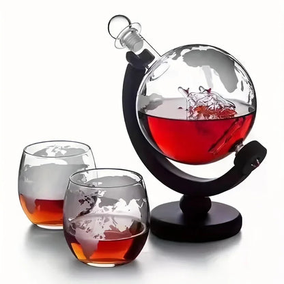 Globusförmiger Whisky-Dekanter aus Borosilikatglas mit Holzsockel, einzigartige Weinbelüfter-Flasche, Geschenk für die Dekoration zu Hause, in der Bar