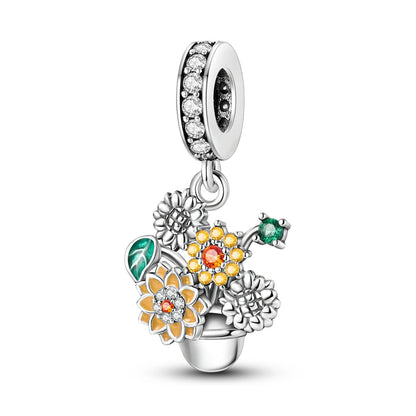 Neu im 925er-Sterlingsilber, goldene Sonnenblume, glückliche Sterne, passend für Original-Armbänder, Halsketten, Sonne, Mond, Diamant-Charm, Schmuck zum Selbermachen