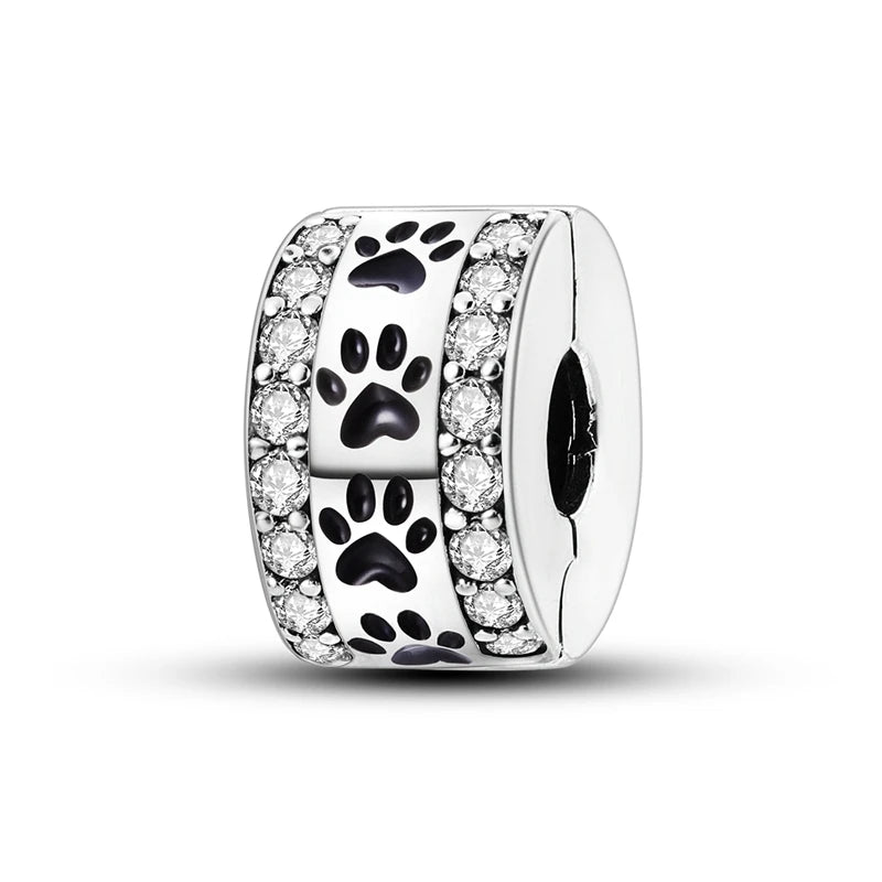 Silber-Charm, 925er-Sterlingsilber, Clip-Charms, Sicherheitsketten-Charm, CZ-Pavé, runde Clip-Perlen, passend für Original-Armbänder, Schmuckherstellung