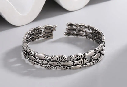 Sole Memory Retro Fisch Kreative Nette 925 Sterling Silber Weibliche Trendy Resizable Öffnung Armreifen Armband Für Frauen BR006