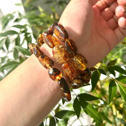 Natürliches Blumen-Bernstein-Armband mit unregelmäßigen Nuggets, ovale Perlen, 10 x 15–13 x 18 mm, mit Defekt, Schmuck für Männer und Frauen, besonderes Geschenk