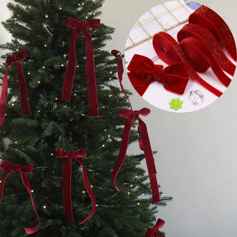 5 Yard/Rolle Weihnachten Rotes Band Weihnachtsbaum Ornamente Neujahr 2026 DIY Handwerk Geschenke Box Zubehör Navidad Party Decor liefert