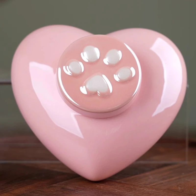 1 Piece Pink Ceramic Urn with Claw Print for Ashes, Small Cat and Dog Ceramic Ash Storage Jar, Pink Pet Hair Jar, Pet Funeral Supplies