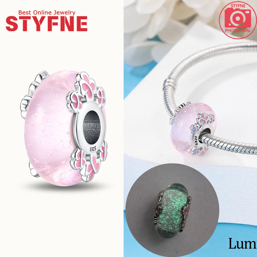 Echtes Sterlingsilber 925, Blumen-Charms, Glas, neue Original-Perle, bunt, Murano, passend für Original-Armbänder, DIY für Frauen, Schmuck, Geschenke