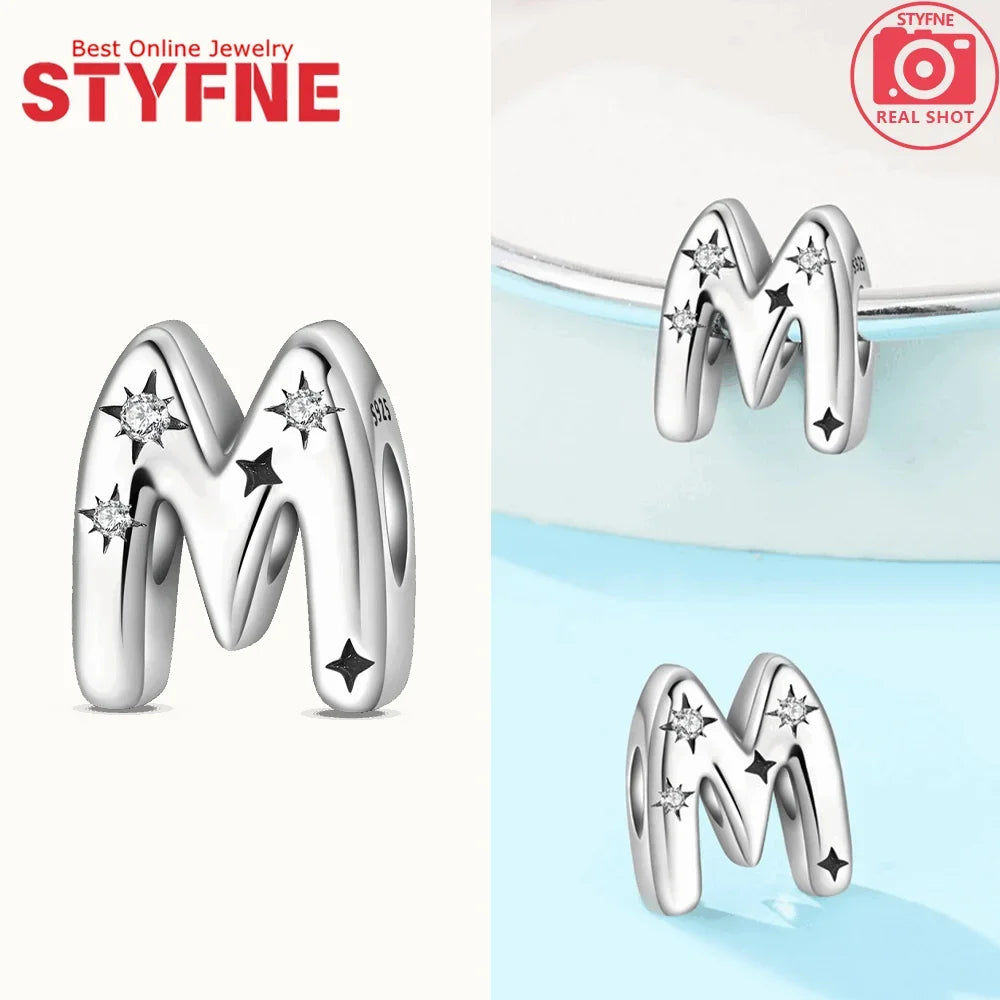 Charms aus 925er Silber, Buchstaben-Serie, Sternenlicht-Buchstaben, glänzende Zirkon-Perlen, passend für Armbänder, Zubehör, Schmuckherstellung, edler Schmuck, Geschenk