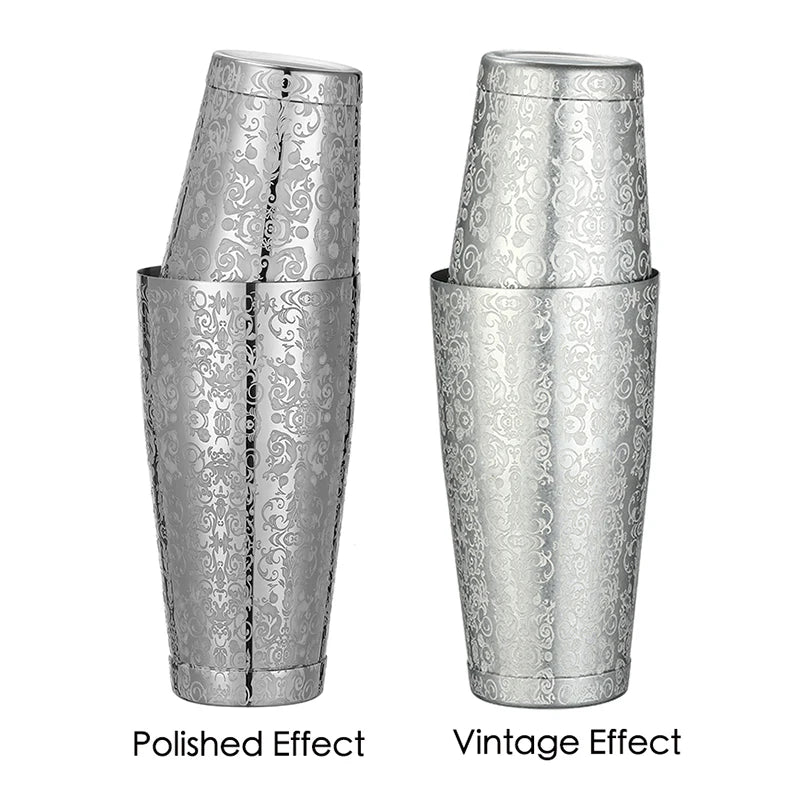 2-teiliges Boston Cocktail Shaker mit Ätzmuster, Bar-Cocktail-Shaker-Blech-Set – 800 ml und 500 ml