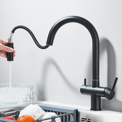 Gefilterter Küchenspüle-Wasserhahn mit einziehbarem Sprühgerät, Messing-Wasserfilterhahn, Trinkwasserhahn, Waschbeckenmischer für die Küche