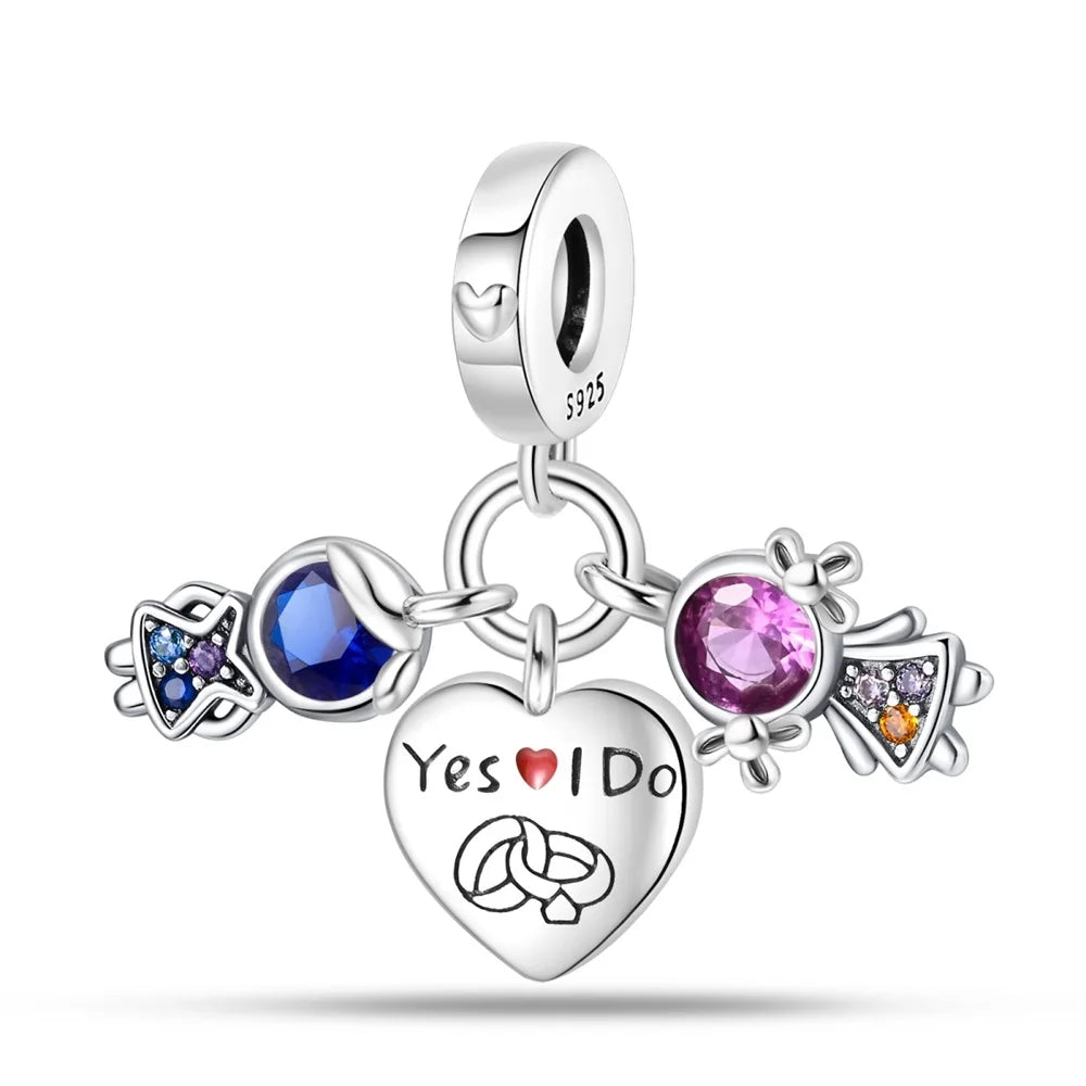 Charakter-Serie, 925er-Sterlingsilber, modisches Mädchen-Paar, Hochzeits-Charms, passend für DIY-Armbänder, Halsketten, exquisite Geschenk-Paarung