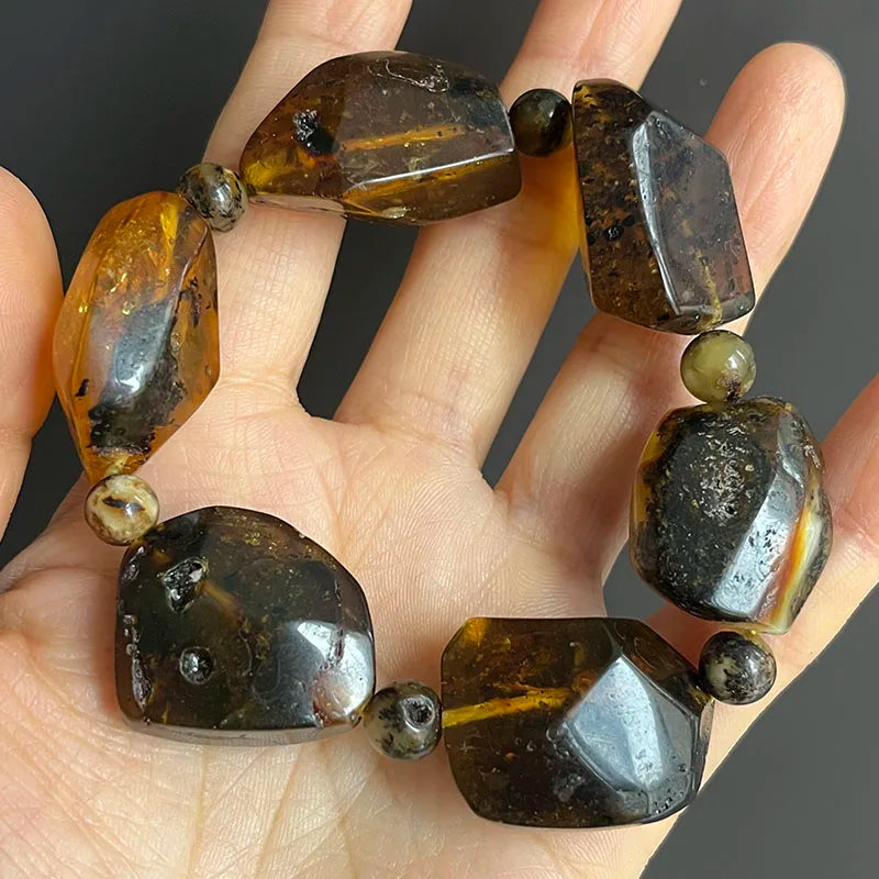 2026 Echtes Bernstein-Armband für Geburtstagsfeiern Einzigartiges Handgefertigtes Baltisches Pflanzen-DIY Facettierte Perlen 100% Echtes Naturstein-Schmuckstück