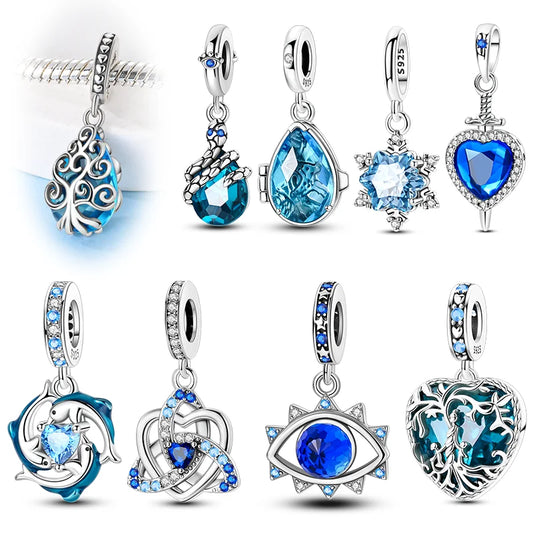 Neu im 925er-Sterlingsilber, Charms-Perlen, blaues Herz, Schlange, Delfin, Anhänger, Schmuck, passend für Original-925-Armbänder für Frauen, DIY-Geschenk