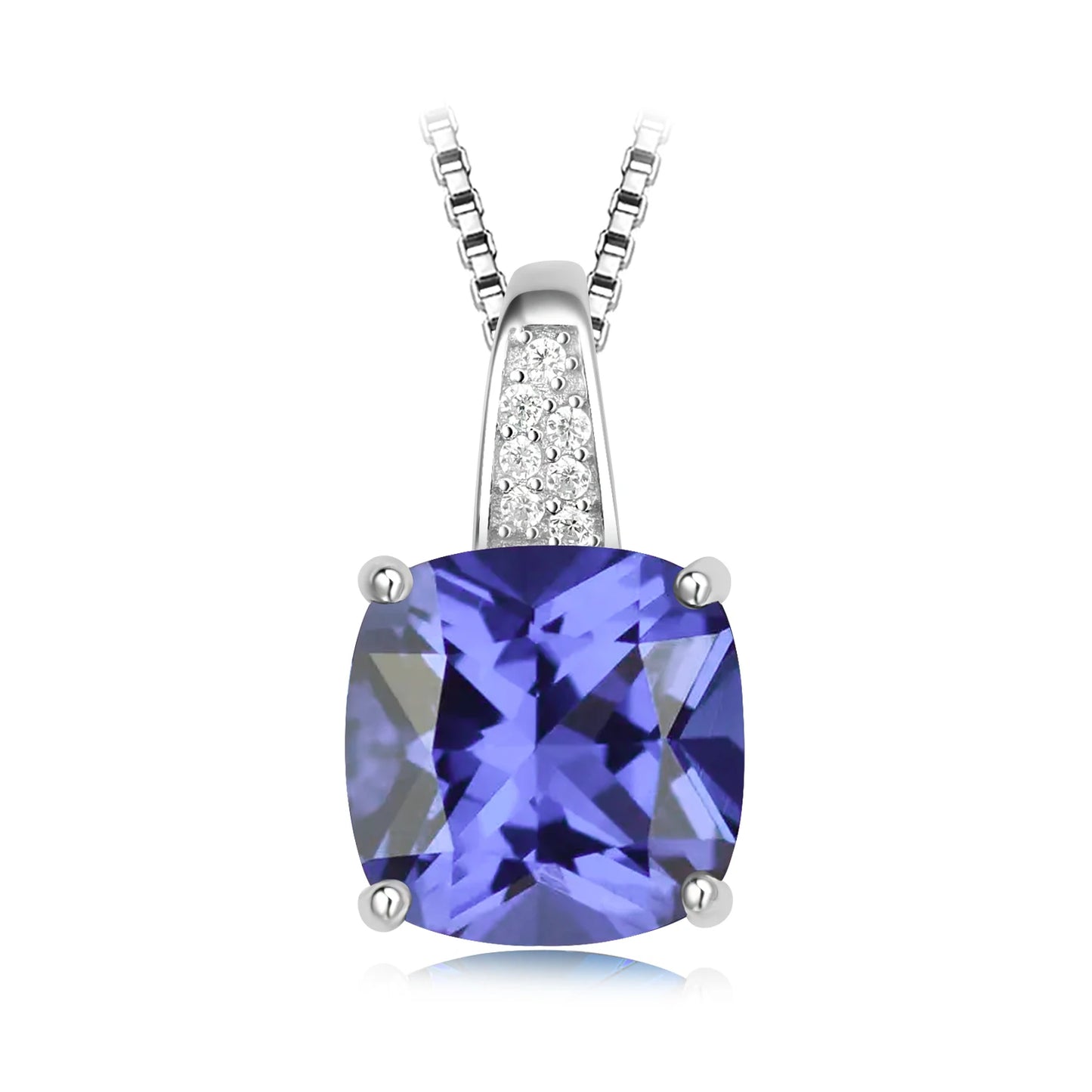 Potiy 4,73 ct Kissen-Halskette mit Saphir-Nano-Smaragd-Tansanit-Anhänger, keine Kette, 925er-Sterlingsilber für Damen, Valentinstag