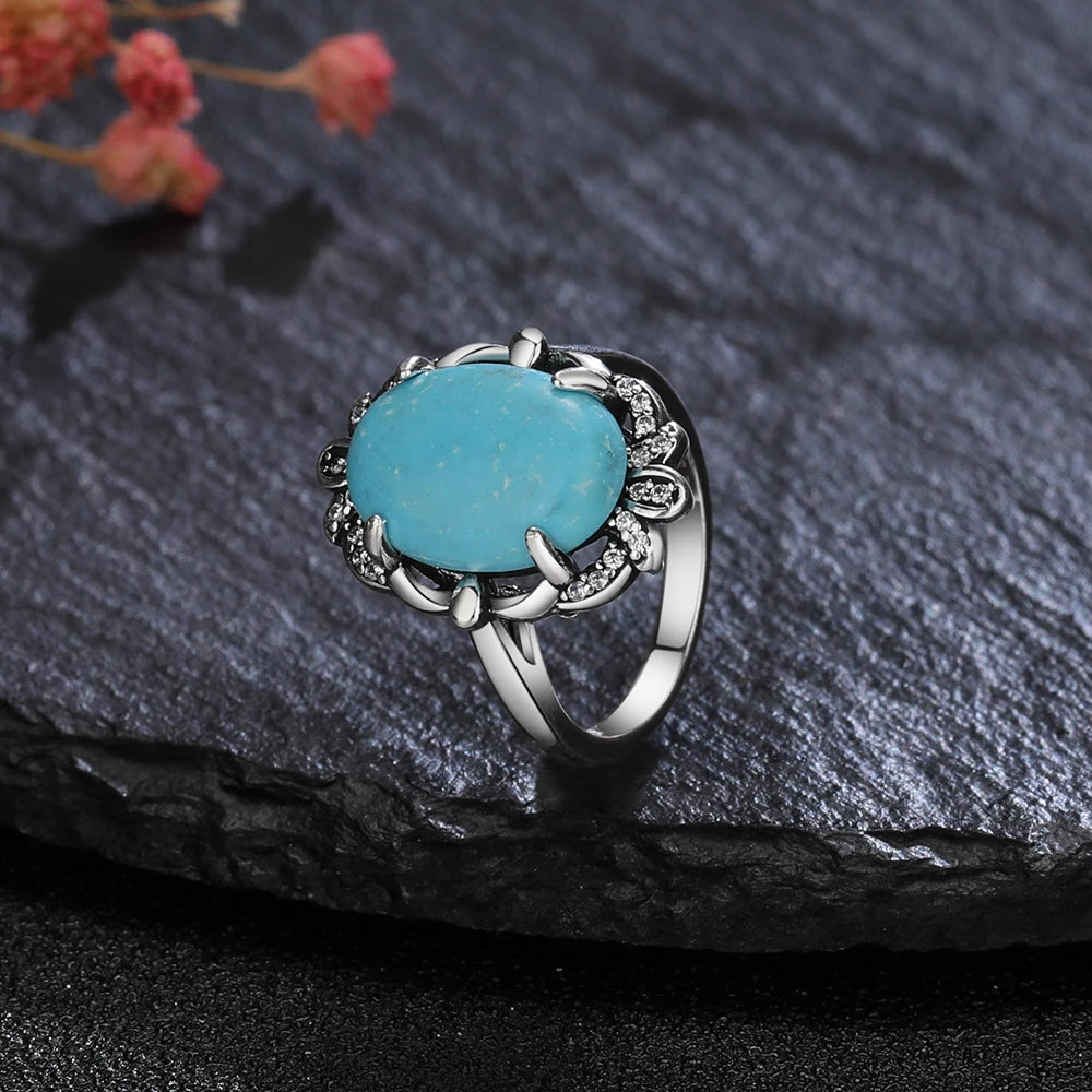 Vintage S925 Silber Ring Natürliche Türkis Ringe Luxus Schmuck Party Jahrestag Geburtstag Geschenk für Frauen Mann