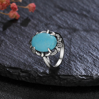 Vintage S925 Silber Ring Natürliche Türkis Ringe Luxus Schmuck Party Jahrestag Geburtstag Geschenk für Frauen Mann