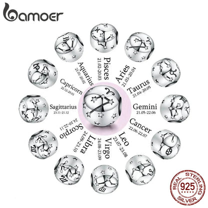 BAMOER Vintage-Charms aus 925er-Sterlingsilber mit zwölf Sternbildern, Sternzeichen-Perlen, passend für Charm-Armbänder, Halsketten zum Selbermachen, SCC1218