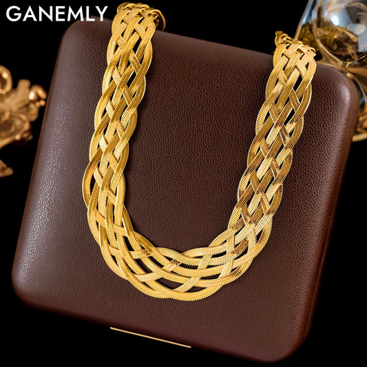 GANEMLY 316L Edelstahl Gold Farbe Gewebte Kette Halskette Für Frauen Mode Hals Kette Kragen Wasserdicht Schmuck Geschenk