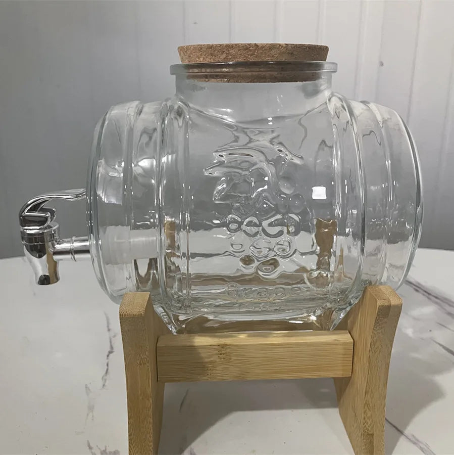 Limonaderspender aus Glas mit Auslauf, nachfüllbarer Getränkekanne, auslaufsicheres Wein-/Obstglas, Kühlschrank, Saftspender, Kaltbrühtee