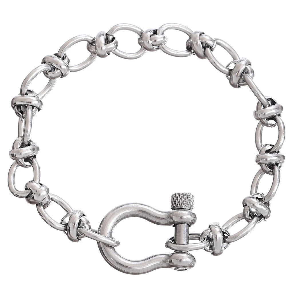Pferdeschuh-Knoten-Armband für Männer und Frauen, Edelstahl, minimalistisches Silberkettenarmband, Schnalle, abnehmbare Armbänder, Schmuck, Geschenk