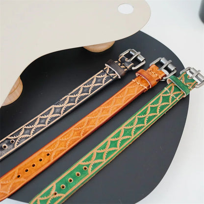MKENDN Vintage pflanzlich gegerbtes Rindsleder-Manschettenarmband für Männer und Frauen, Punk-Armreif, geriebenes Distressed-Denim-farbiges Armband