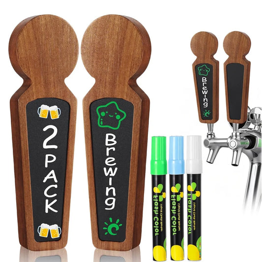 2 Stück/Set Holz-Bierzapfhanteln, 3/8''-16 UNC Gewinde Kreidetafel-Zapfhanteln für Kegerator-Bierzapfhähne mit 3 Markierstiften
