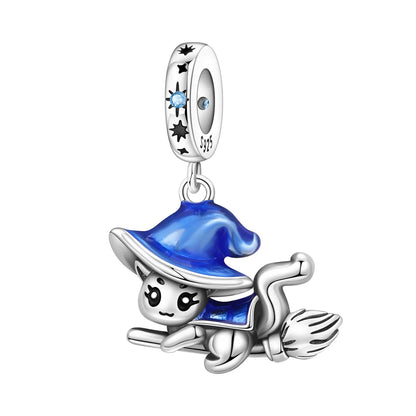 Geheimnisvoller Charm-Anhänger aus 925er-Sterlingsilber mit Hexen- und Tarotkarten-Spielkarten, passend für DIY-Armbänder, Halsketten, die als Glücksgeschenk wünscht