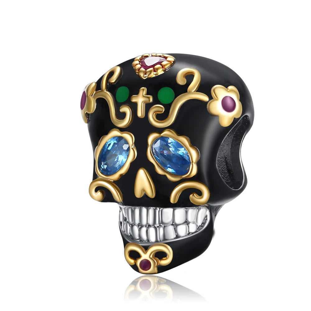 Atemberaubender Geisterrosen-Perlen aus 925er-Sterlingsilber und Spinnen-Seidenschädel-Anhänger, passend für Armbänder, Halloween-Anhänger, Accessoires, Geschenke