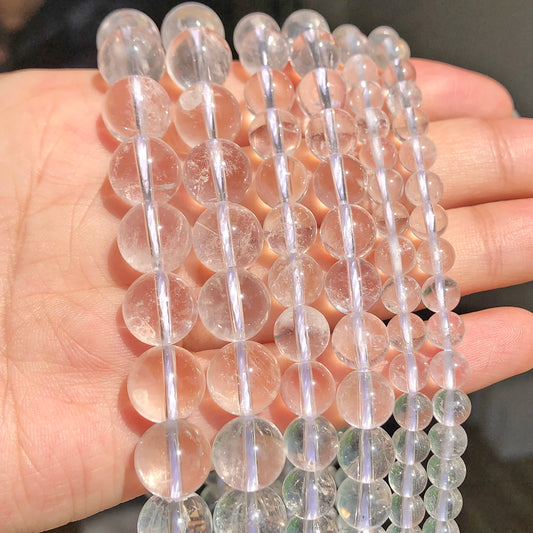 Großhandel Natursteinperlen Klarer Quarz Runde lose Perlen zur Schmuckherstellung 15,5 Zoll/Strang Auswahlgröße 4/6/8/10/12 mm -F00102