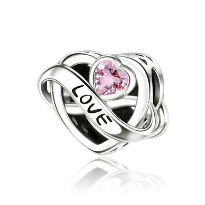 Romantische Schleifenperlen aus 925er-Sterlingsilber und herzförmiger, unendlicher baumelnder Charm, passend für Armbänder, schöne Schmuck-Accessoires, Geschenke