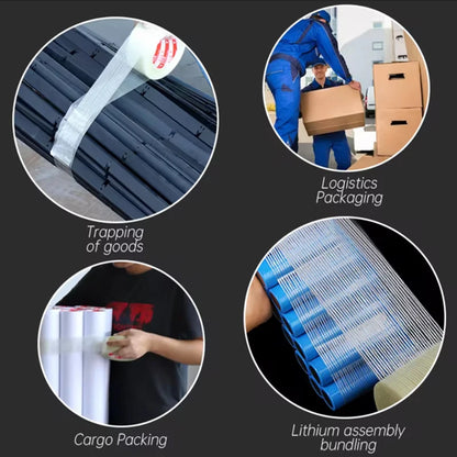 50 m/Rolle Glasfaserband, Breite 5–80 mm, Verpackungsband, feste Versiegelung, transparent, gestreift, einseitig stark haftende Klebebänder