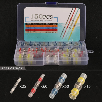 50/100/120/150/250/400 Stück verpackt 26–10 AWG 0,25–6 mm wasserdichte Lötdichtungshülse Spleißklemmen Wärmeschrumpf-Zinn-Stoßverbinder