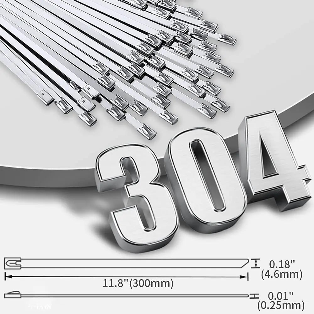 100 Stück 4,6 mm 7,9 mm 304 Edelstahl Metallkabelbinder Multifunktionale selbstsichernde Kabelbinder Reißverschluss-Auspufffolie beschichtete Verriegelung