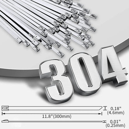 100 Stück 4,6 mm 7,9 mm 304 Edelstahl Metallkabelbinder Multifunktionale selbstsichernde Kabelbinder Reißverschluss-Auspufffolie beschichtete Verriegelung