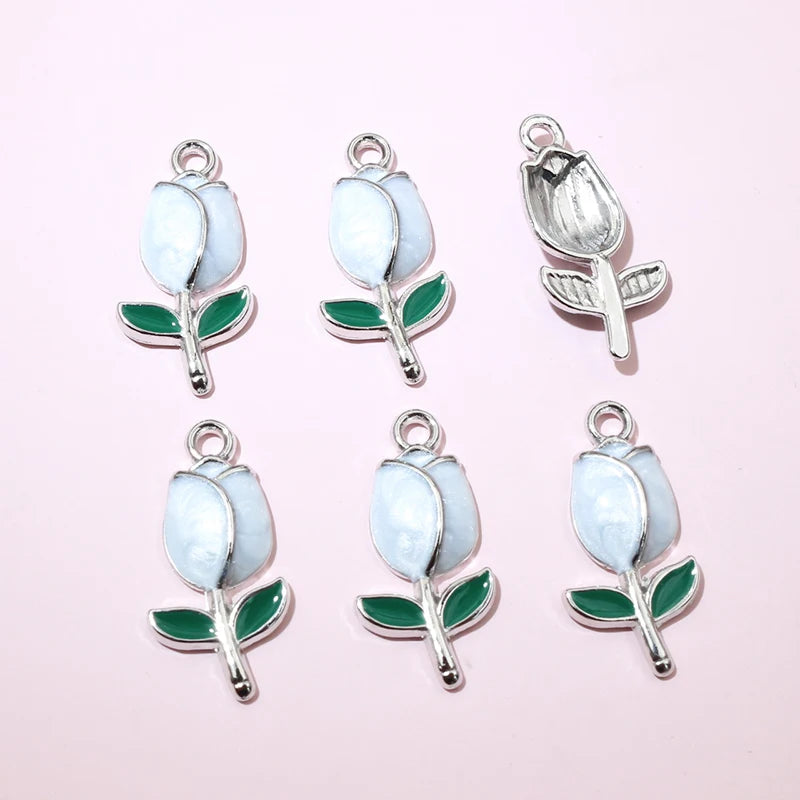 20 Stück 21x10mm Emaille Rose Knospe Blume Charms Anhänger Legierung Metall DIY Schmuckherstellung Zubehör Erkenntnisse für Halskette Ohrringe