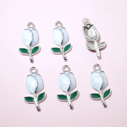 20 Stück 21x10mm Emaille Rose Knospe Blume Charms Anhänger Legierung Metall DIY Schmuckherstellung Zubehör Erkenntnisse für Halskette Ohrringe