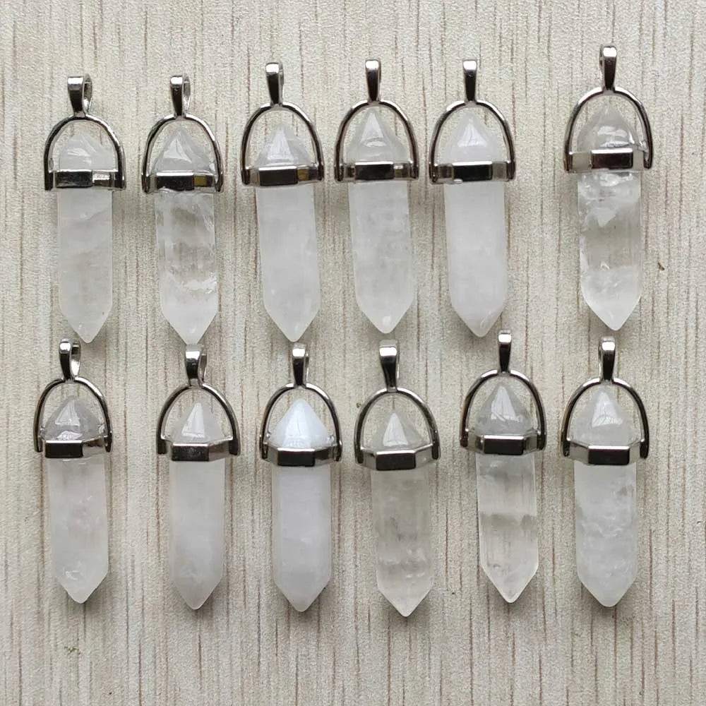 Schneller Versand Naturstein Quarz Aventurin Lapis Kristall sechseckige Säule Anhänger für Schmuck Zubehör 12 Stück Großhandel